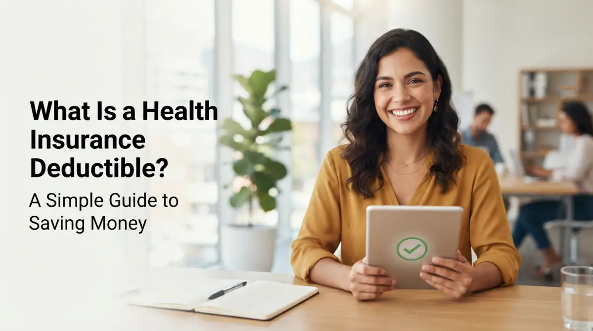 A friendly professional woman explaining how health insurance deductibles work to help readers manage their medical bills.