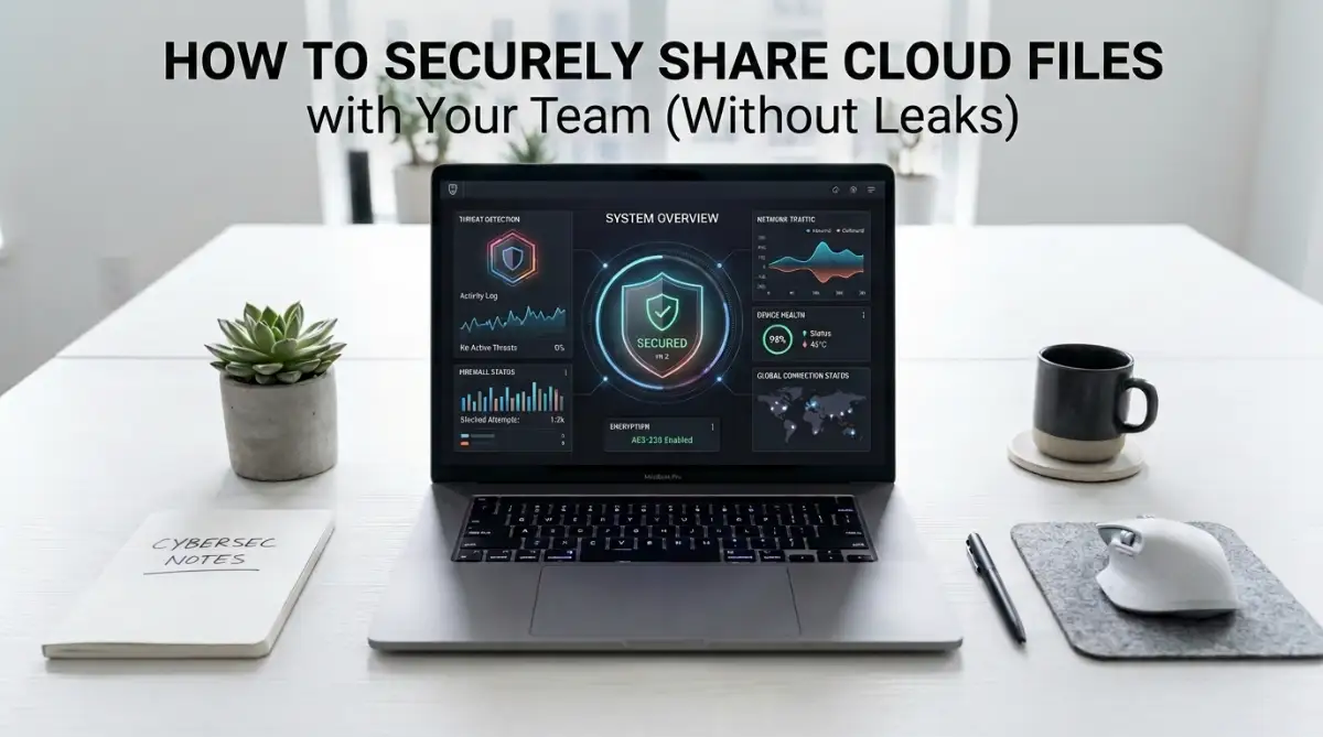 A stressed project manager sits at a modern desk at night looking at a laptop security alert, emphasizing the immediate need for secure cloud storage software for team collaboration.