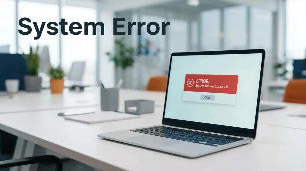 A frustrated professional sitting at a modern desk staring at a laptop screen displaying a software installation failure error message.