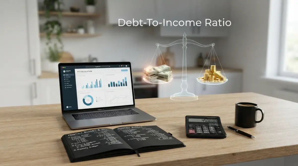 A stressed professional calculating their debt to income ratio on a laptop to understand why lenders care about monthly financial obligations.